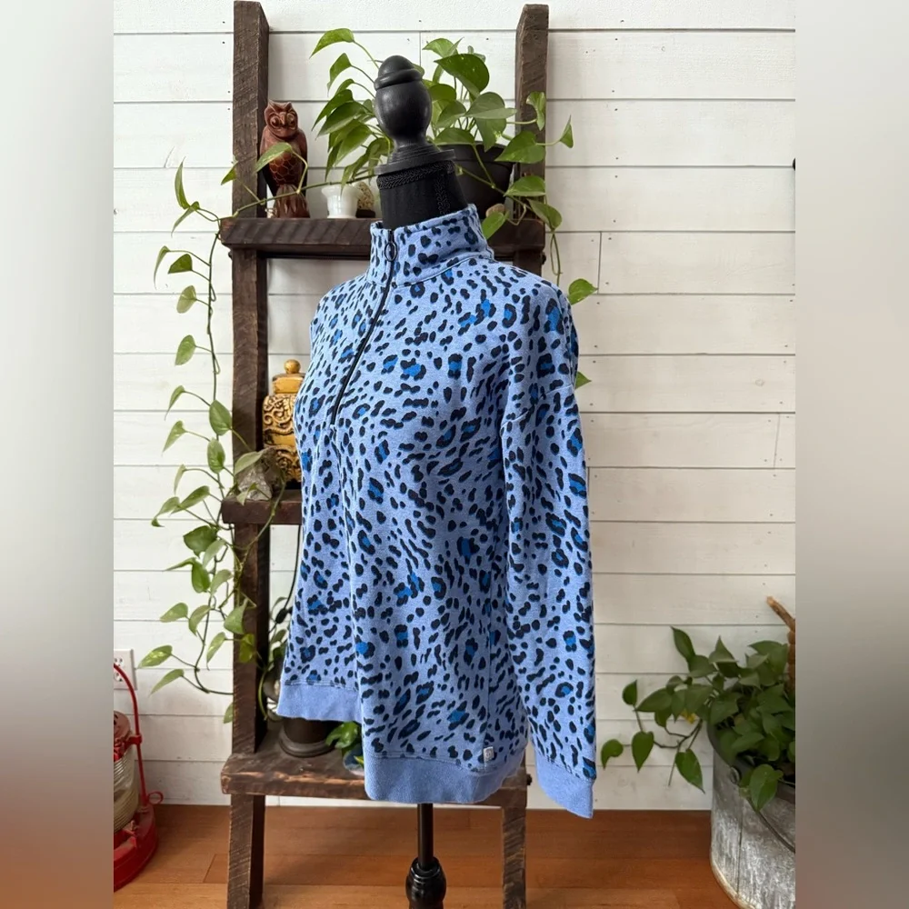 Talbots Blue Patterned Zip-Up Sweater